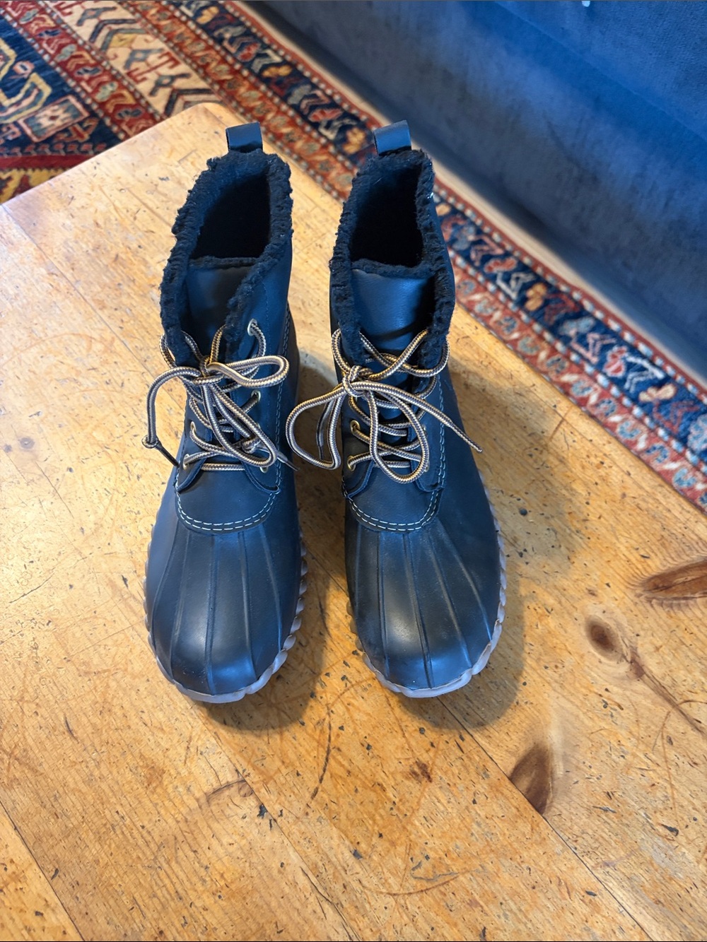 Black Waterproof Duck Boots with Faux Fur Trim